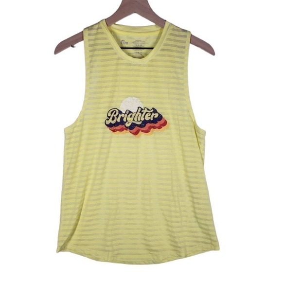 Zyia Active Nimbus Brighter Graphic‎ Tank Top L Lemon Yellow Stripe Mesh - Picture 3 of 7